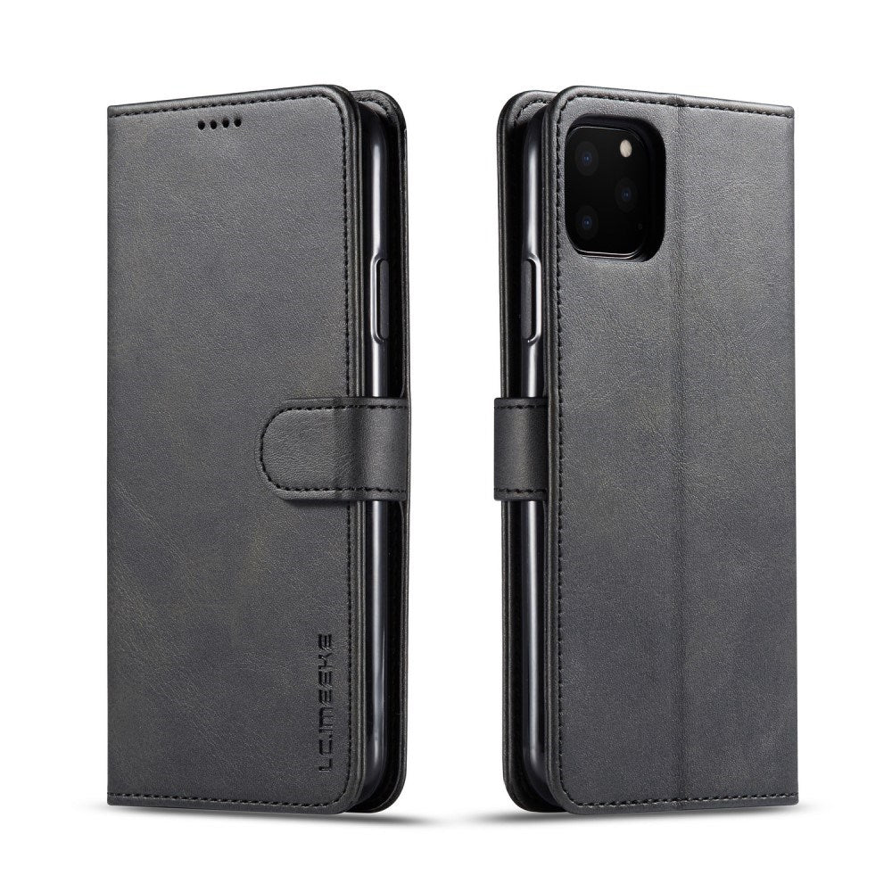 iPhone 11 Pro Max Kunstskinn Flip Deksel m. Kortholder & Ståfunksjon - Svart