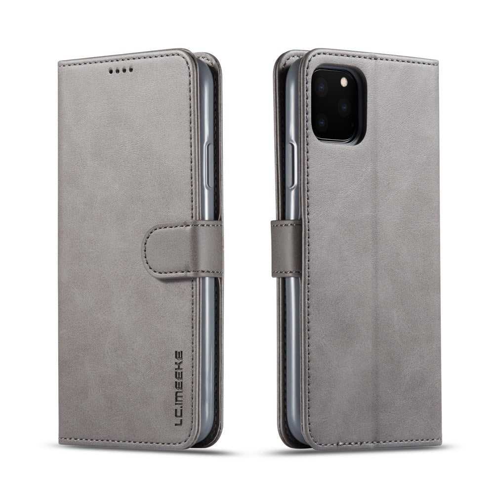 iPhone 11 Pro Max Kunstskinn Flip Deksel m. Kortholder & Ståfunksjon - Grå