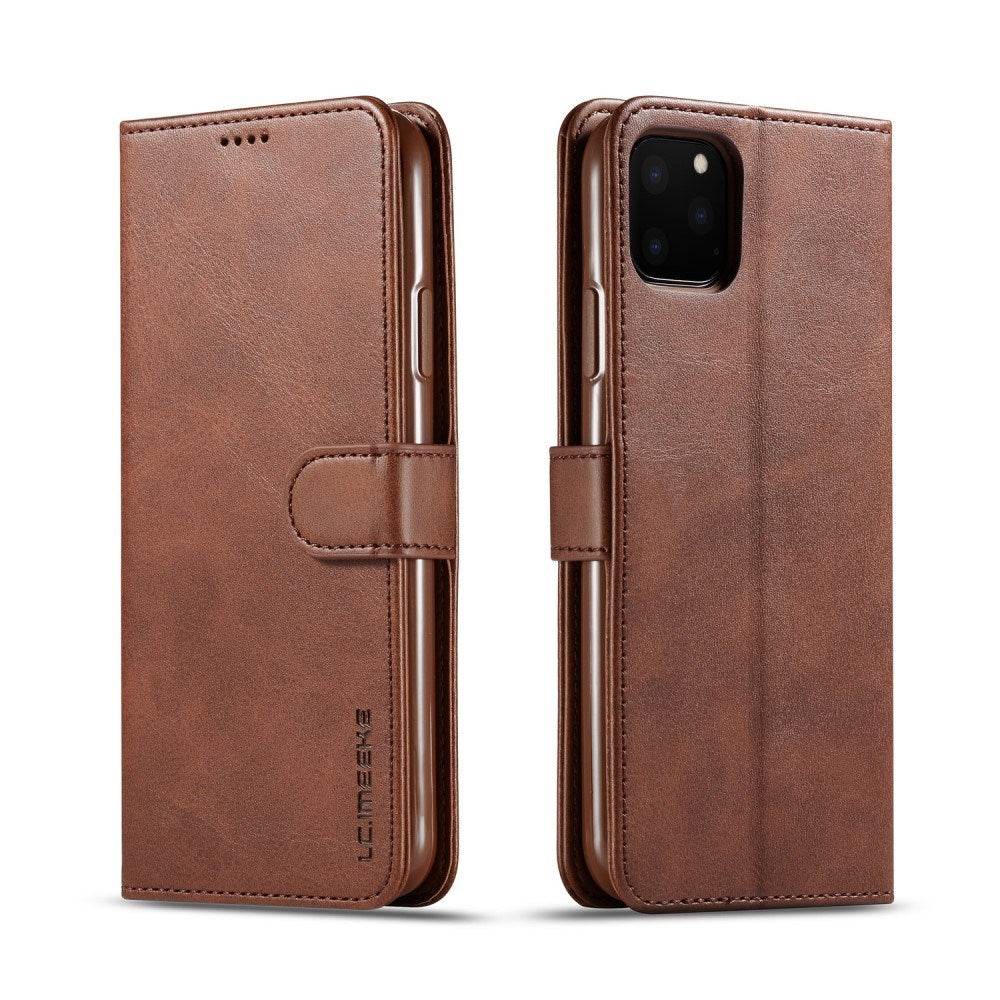 iPhone 11 Pro Max Kunstskinn Flip Deksel m. Kortholder & Ståfunksjon - Mørkbrun