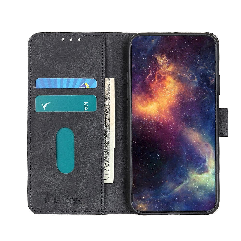 iPhone 12 Pro Max KHAZNEH Retro PU Skinndeksel m. Lommebok - Sort