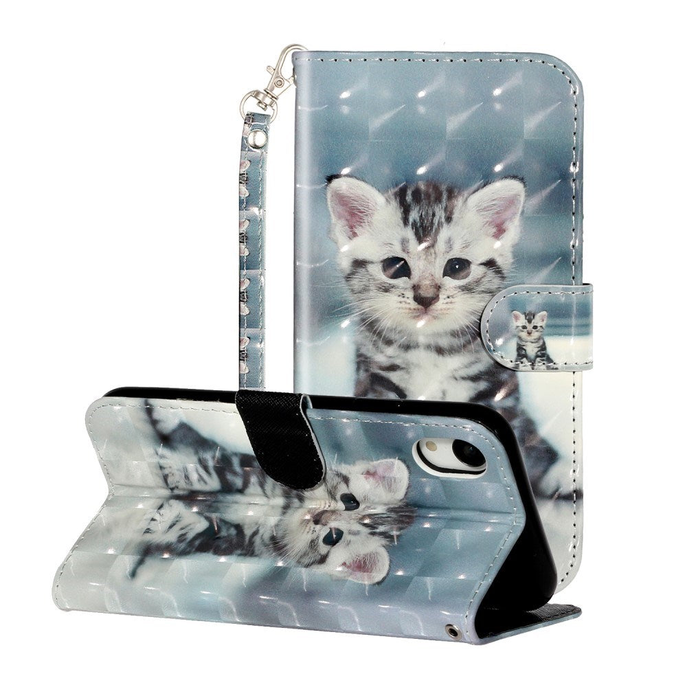 EIDERWOOD iPhone XR Kunstskinn Deksel med Lommebok & Stropp - Katt