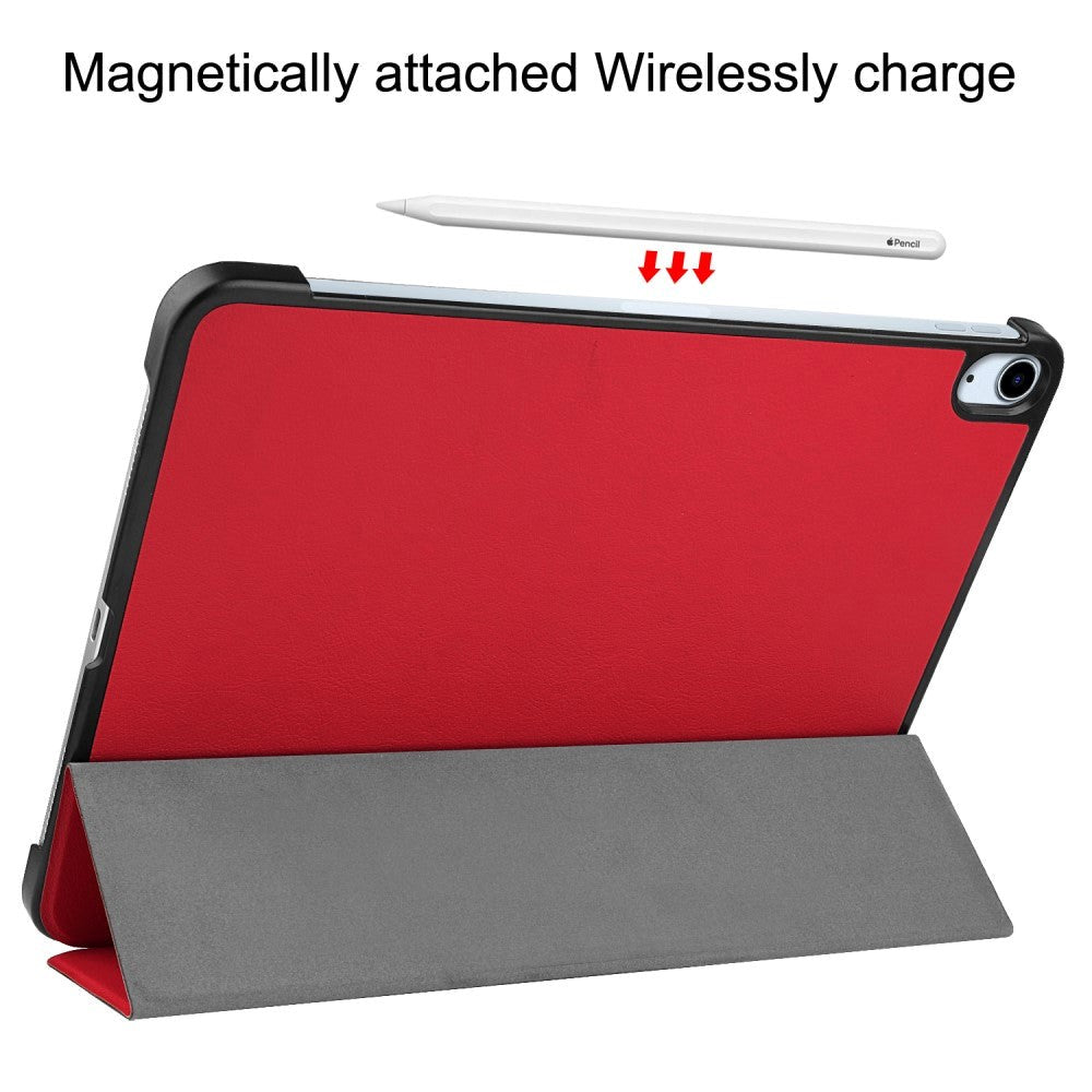 EIDERWOOD iPad Air 11-10.9" (2026-2020) Tri-fold Skinn Flip Deksel med Stylus Pen Holder - Rød