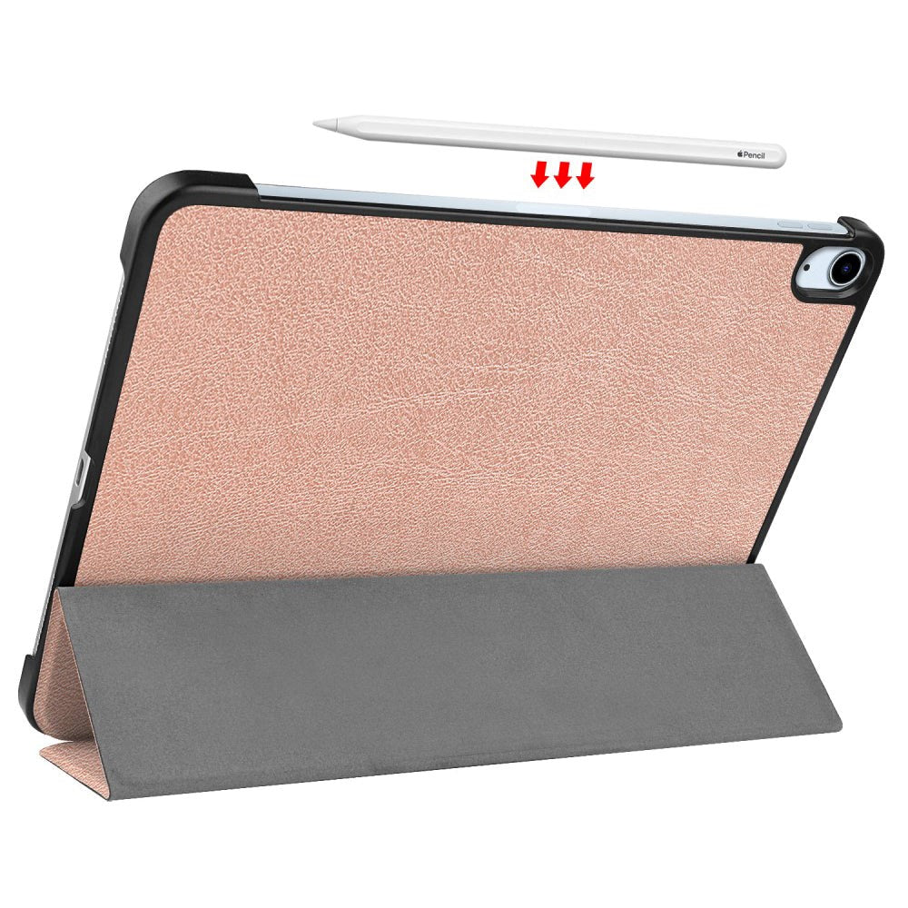 EIDERWOOD iPad Air 11-10.9" (2026-2020) Tri-fold Skinn Flip Deksel med Stylus Pen Holder - Rose Gold