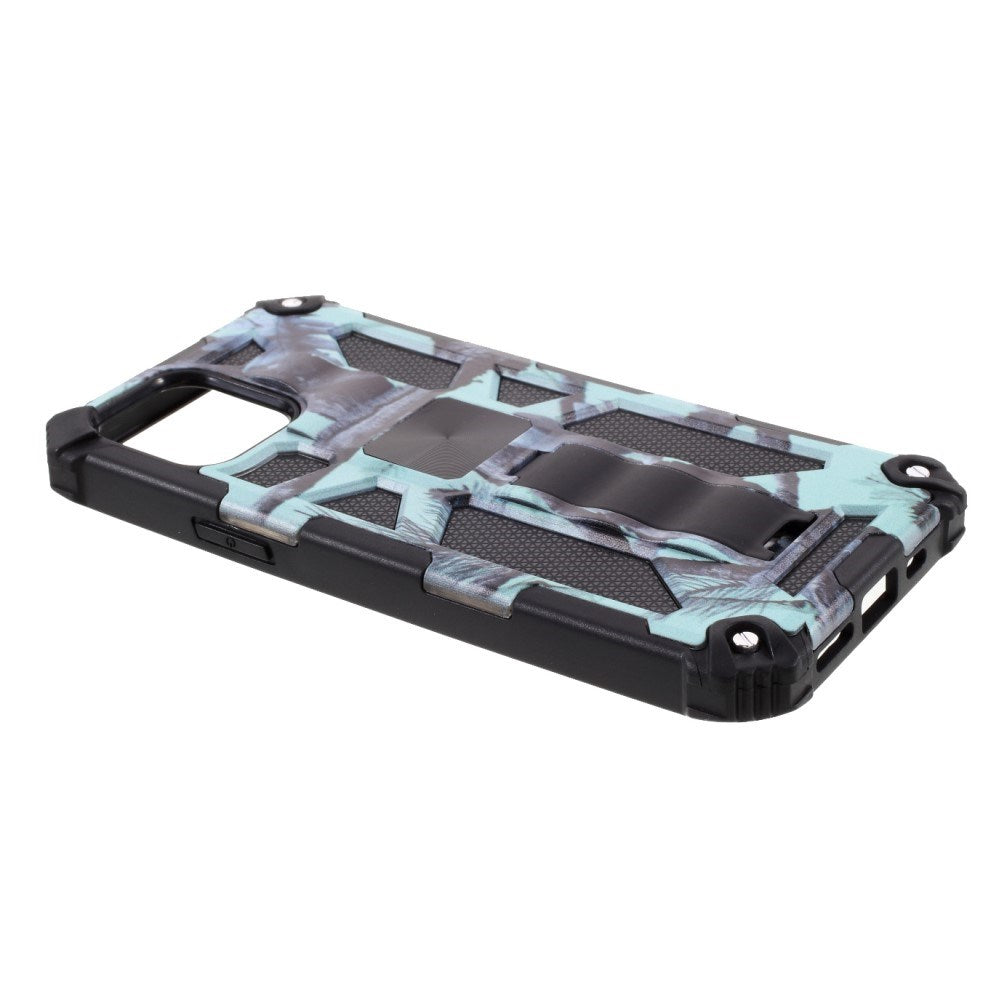 EIDERWOOD iPhone 12 Mini Kamuflasje Shock-Proof Deksel med Stativ - Turkis / Svart