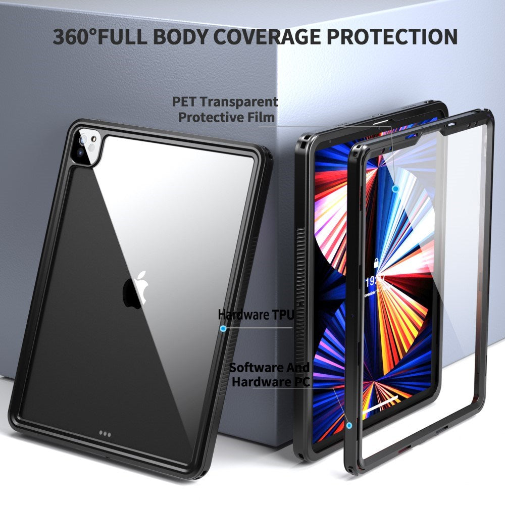 iPad Pro 12.9" (2022 / 2021 / 2020 / 2018) Vanntett Deksel med Innebygd Skjermbeskytter - Gjennomsiktig / Svart