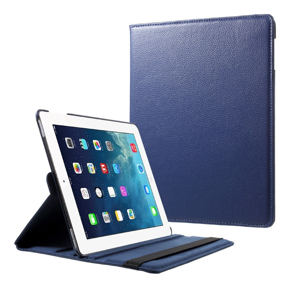 EIDERWOOD iPad 4 / 3 / 2 Kunstskinn Flip Deksel m. Strikk & Roterbar Funksjon - Blå