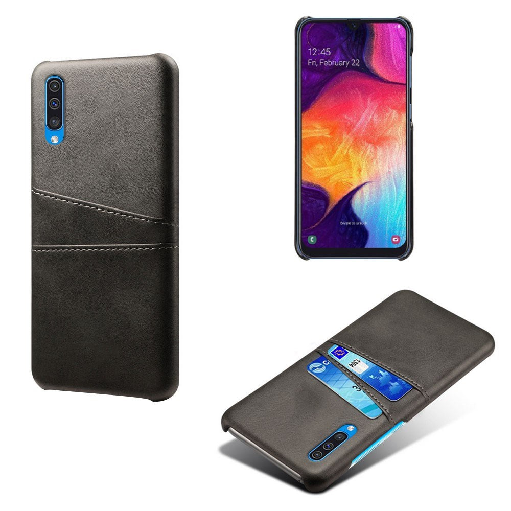EIDERWOOD Samsung Galaxy A30s / A50 Kunstskinnbelagt Plast Deksel med Kortholder - Svart