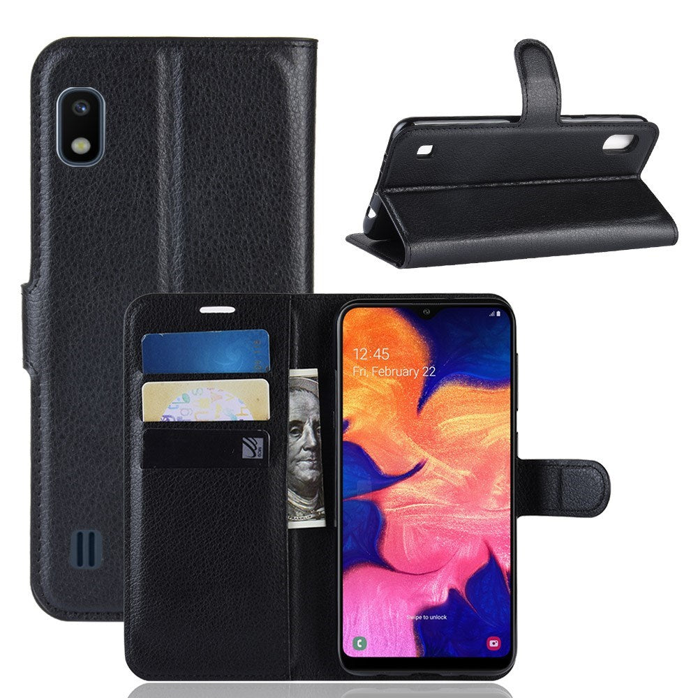 EIDERWOOD Samsung Galaxy A10 Litchi Kunstskin Deksel med Lommebok - Svart
