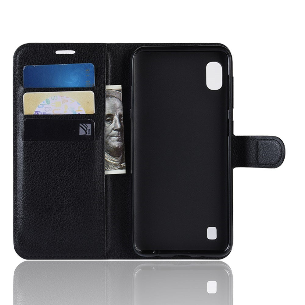EIDERWOOD Samsung Galaxy A10 Litchi Kunstskin Deksel med Lommebok - Svart