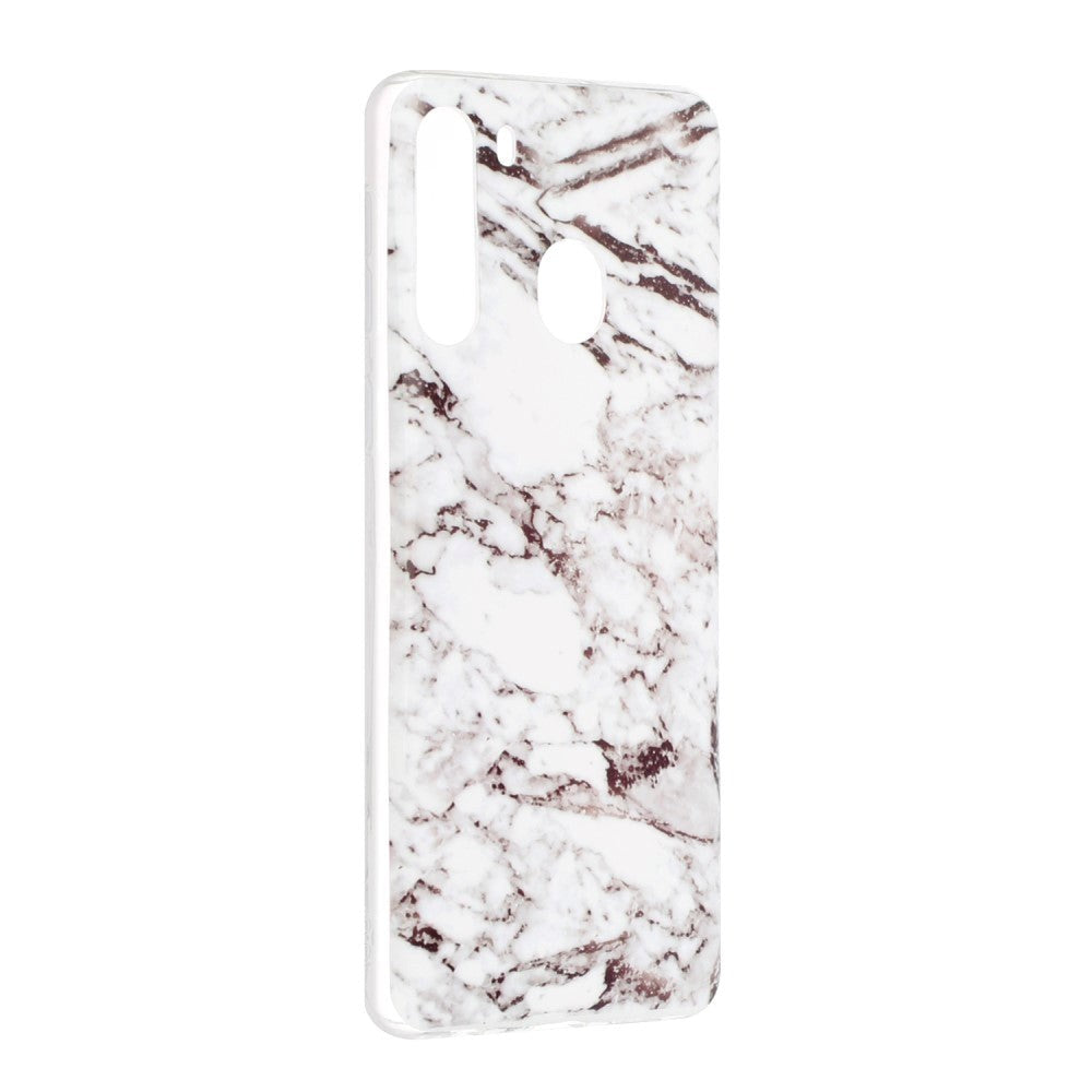 Samsung Galaxy A21 Fleksibel Plast Bakdeksel med Marmor Print - Hvit Marmor