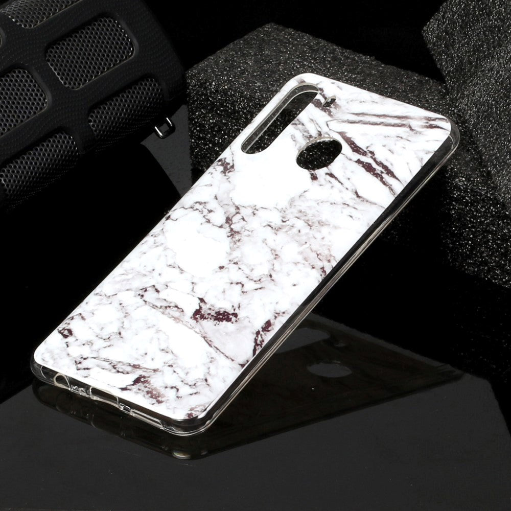 Samsung Galaxy A21 Fleksibel Plast Bakdeksel med Marmor Print - Hvit Marmor