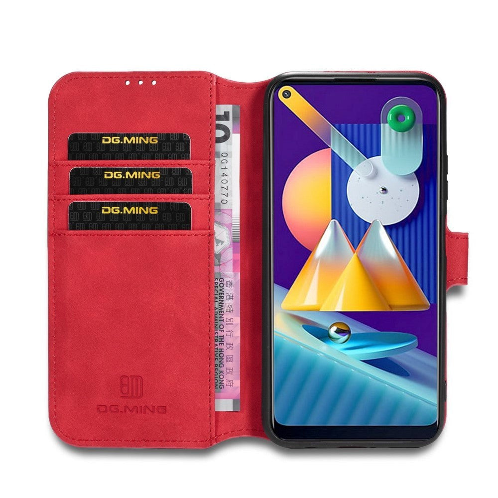 Samsung Galaxy M11 DG.MING Retro Skinndeksel med Lommebok - Rød