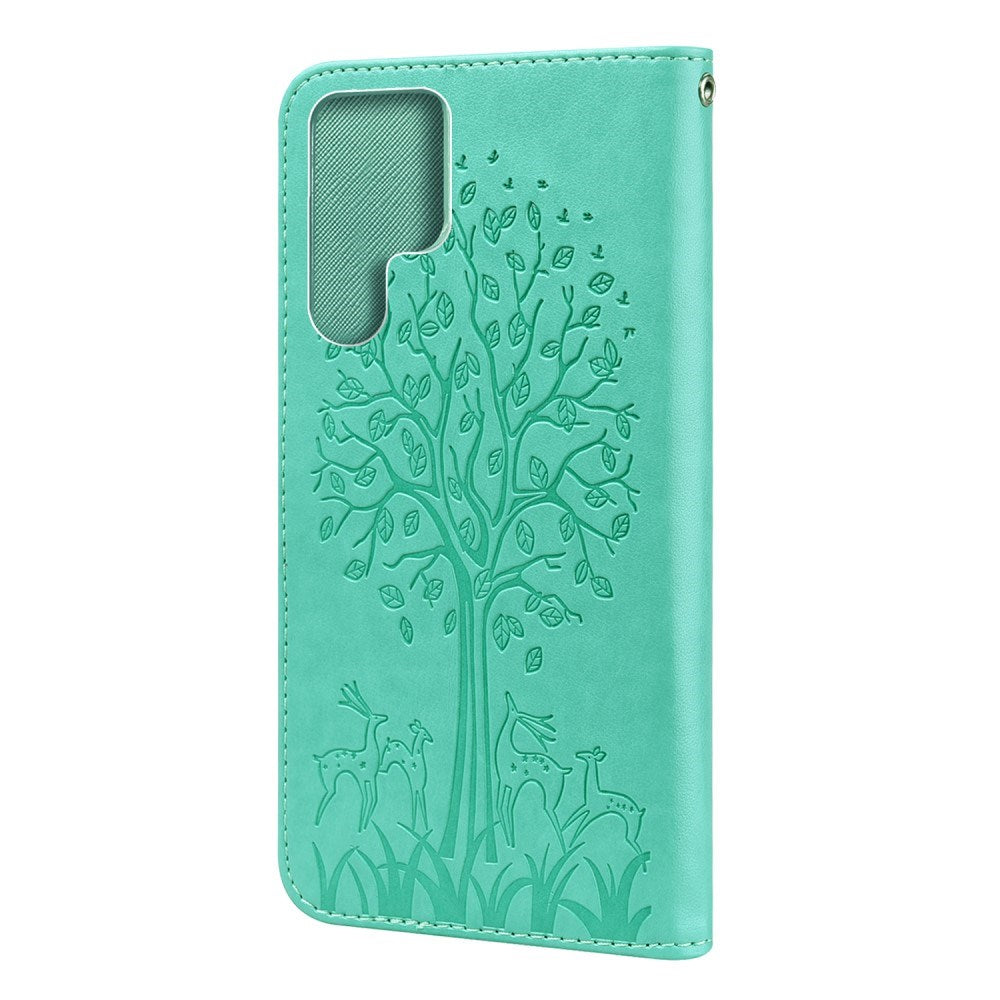 EIDERWOOD Samsung Galaxy S22 Ultra (5G) Kunstskinn Deksel med Kortholder og Trykk - Grønn