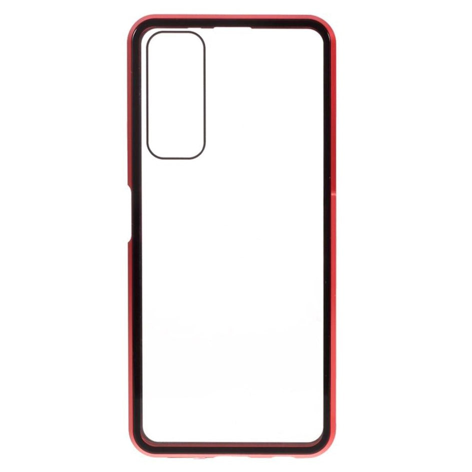 Huawei P Smart 2021 Magnetisk Deksel m. Glas Forside & Bakside- Rød