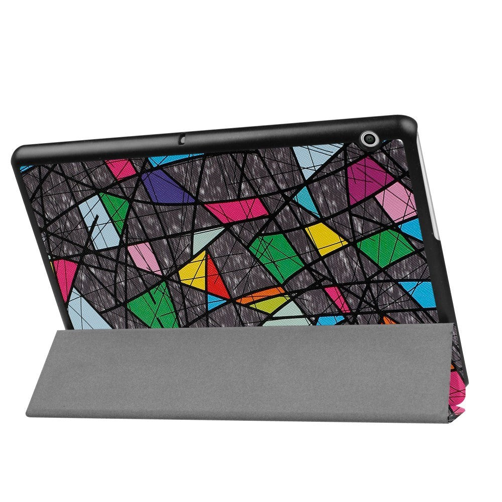Huawei MediaPad T3 10 9.6" Deksel - Tri-Fold Skinndeksel "Crazy Patterns" Grå