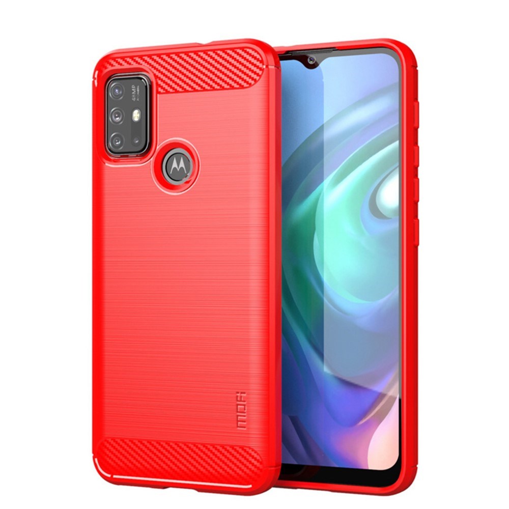 Motorola Moto G10 / G20 / G30 Mofi Brushed Carbon Fiber Fleksibelt Plast Deksel - Rød