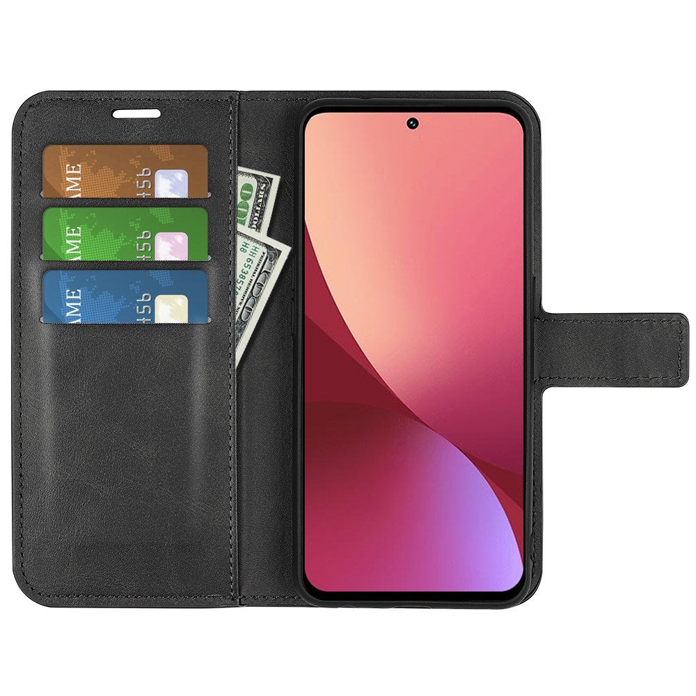 EIDERWOOD Xiaomi 12 / 12X Kunstskinn Flip Deksel med Lommebok & Stativfunksjon - Svart
