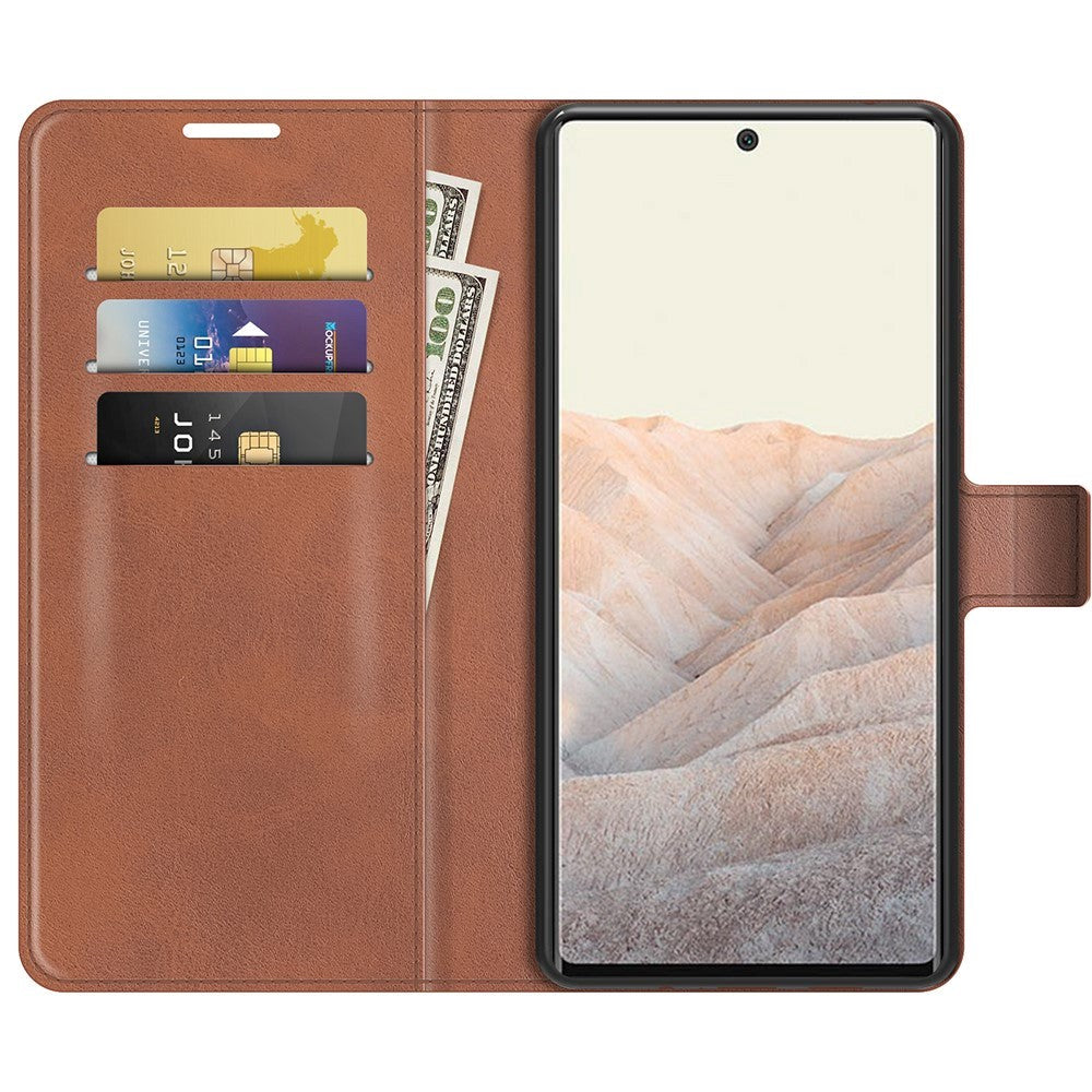 Google Pixel 6 Pro Skinn Flip Deksel med Kortholder & Magnetisk Åpen/Lukkefunksjon - Brun