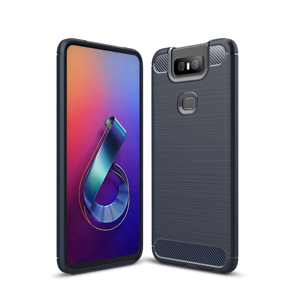 Asus Zenfone 6 (ZS630KL) Brushed Carbon Fiber Texture Deksel Mørkeblå