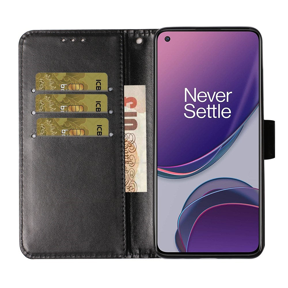 EIDERWOOD OnePlus 8T Kunstskinn Deksel med Stropp & Kortholder – Svart