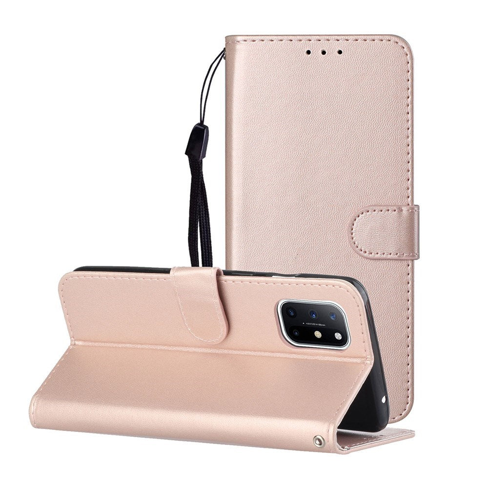 EIDERWOOD OnePlus 8T Kunstskinn Deksel med Stropp & Kortholder – Rose Gold