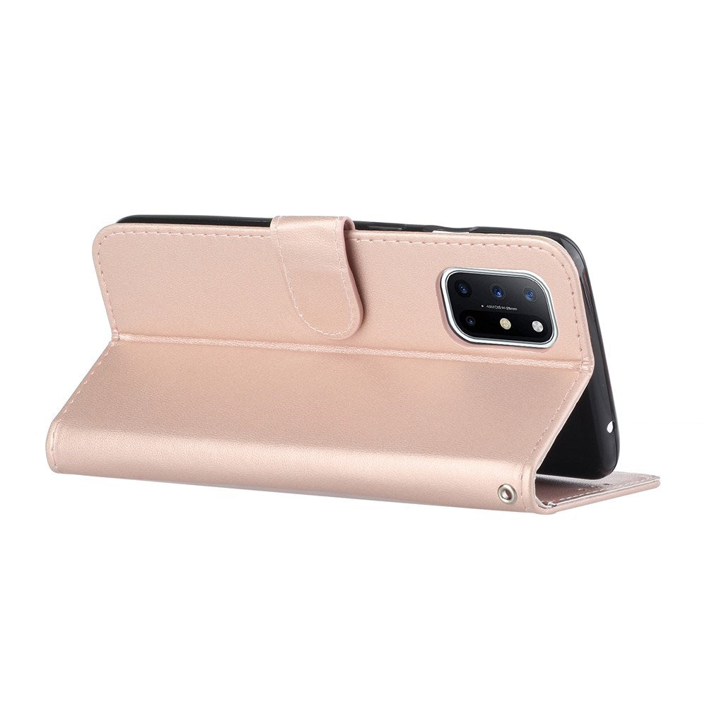 EIDERWOOD OnePlus 8T Kunstskinn Deksel med Stropp & Kortholder – Rose Gold