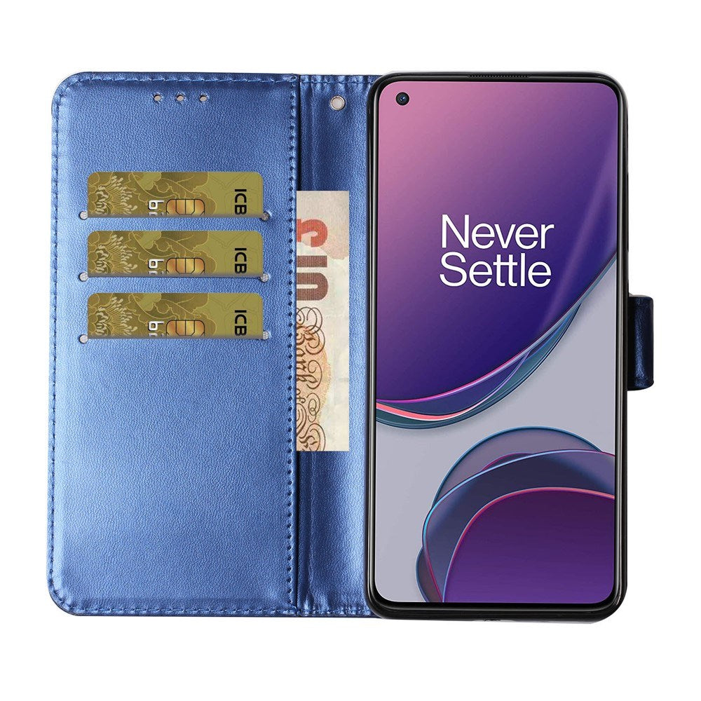 EIDERWOOD OnePlus 8T Kunstskinn Deksel med Stropp & Kortholder – Blå