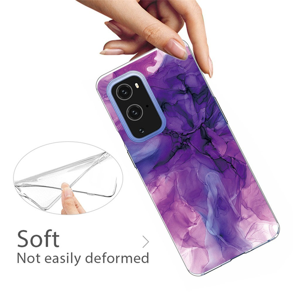 EIDERWOOD OnePlus 9 Pro Fleksibelt Plast Deksel med Marmordesign - Lilla