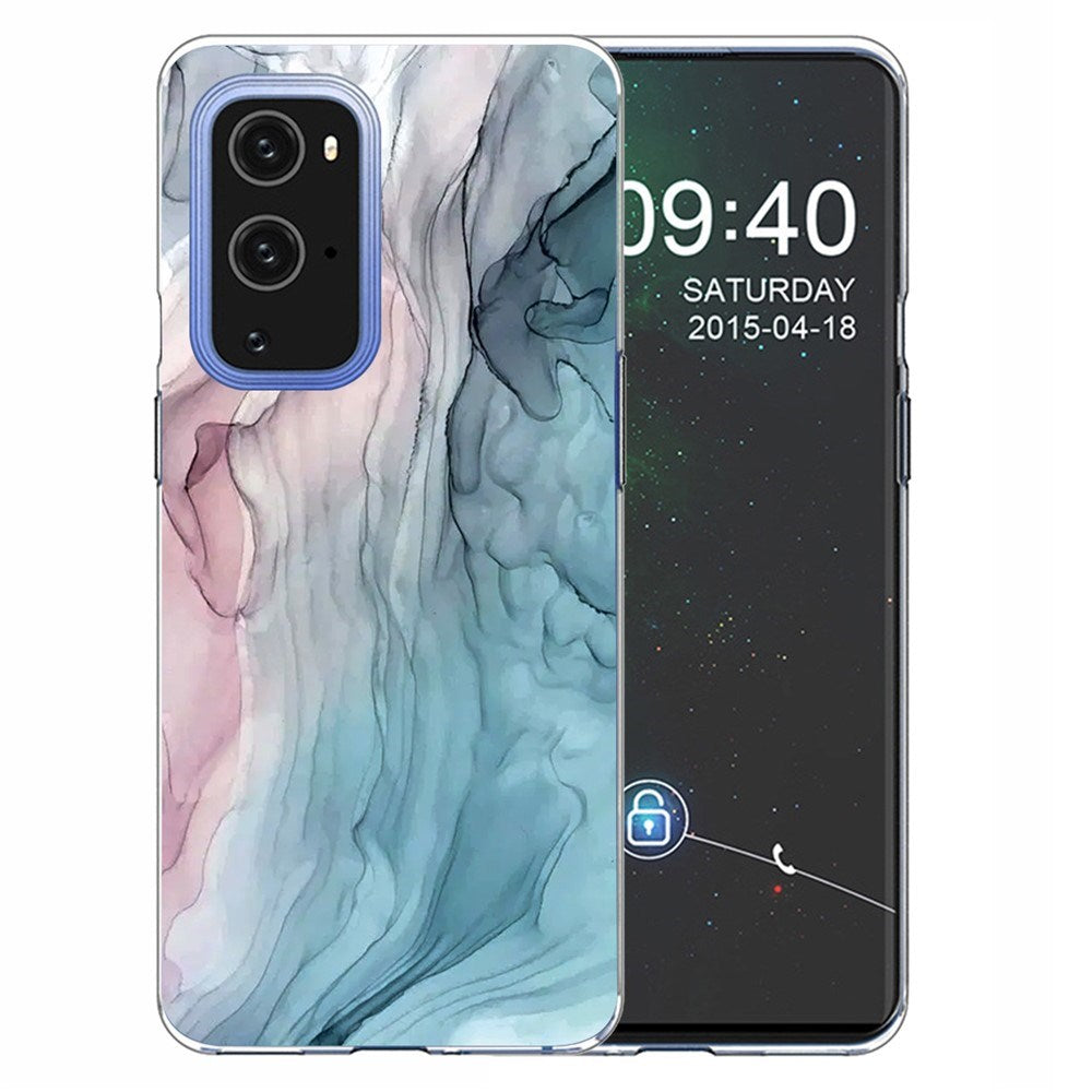 EIDERWOOD OnePlus 9 Pro Fleksibelt Plast Deksel med Marmordesign - Blå / Rosa