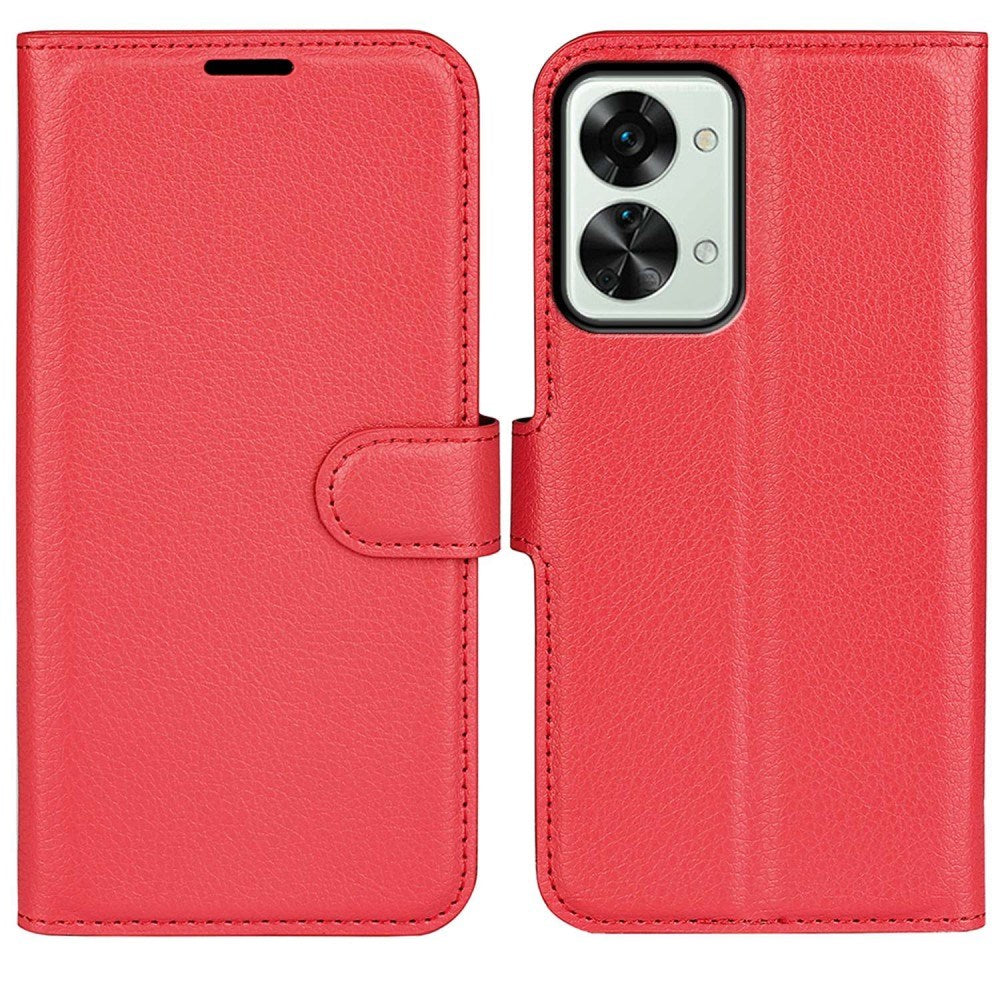 EIDERWOOD OnePlus Nord 2T (5G) Kunstskinn Flip Deksel m. Kortholder & Ståfunksjon - Rød