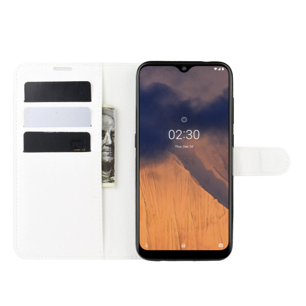 Nokia 2.3 Litchi PU Skinndeksel m. Lommebok - Hvit