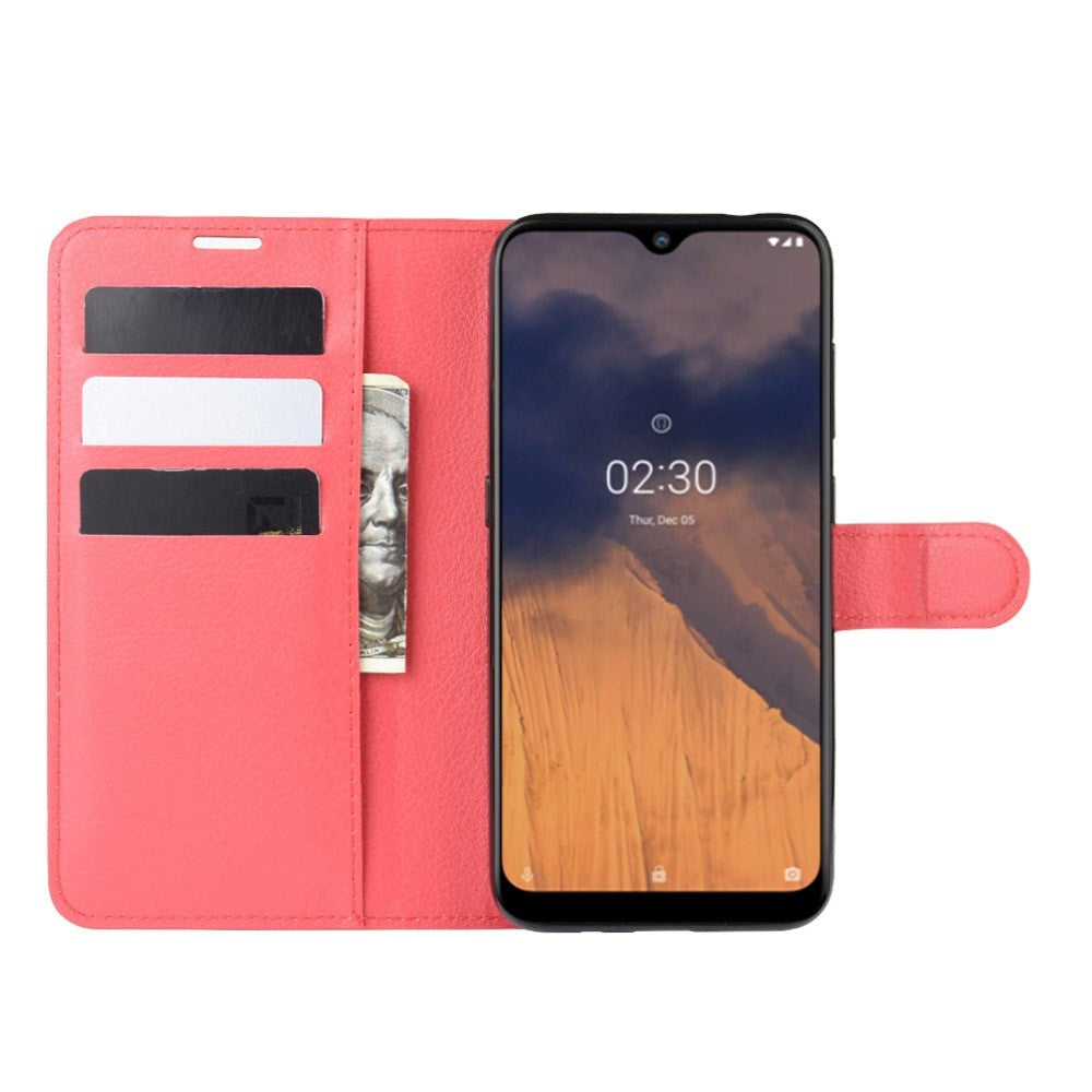 Nokia 2.3 Litchi PU Skinndeksel m. Lommebok - Rød