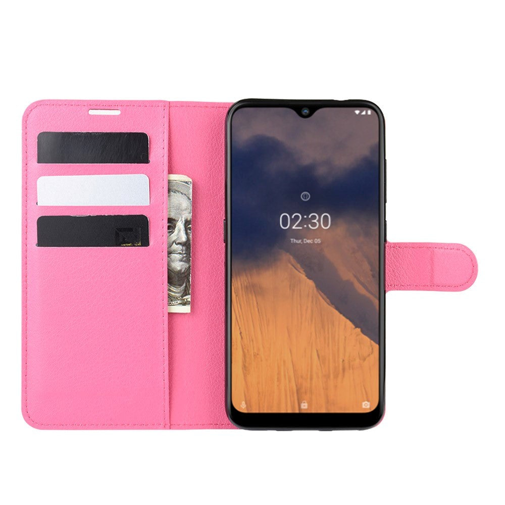 Nokia 2.3 Litchi PU Skinndeksel m. Lommebok - Rosa