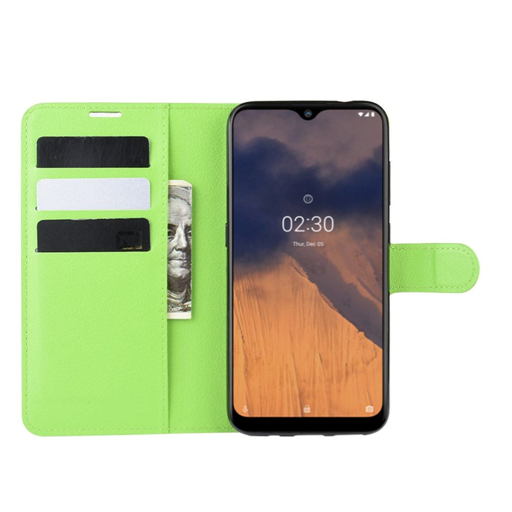 Nokia 2.3 Litchi PU Skinndeksel m. Lommebok - Grønn