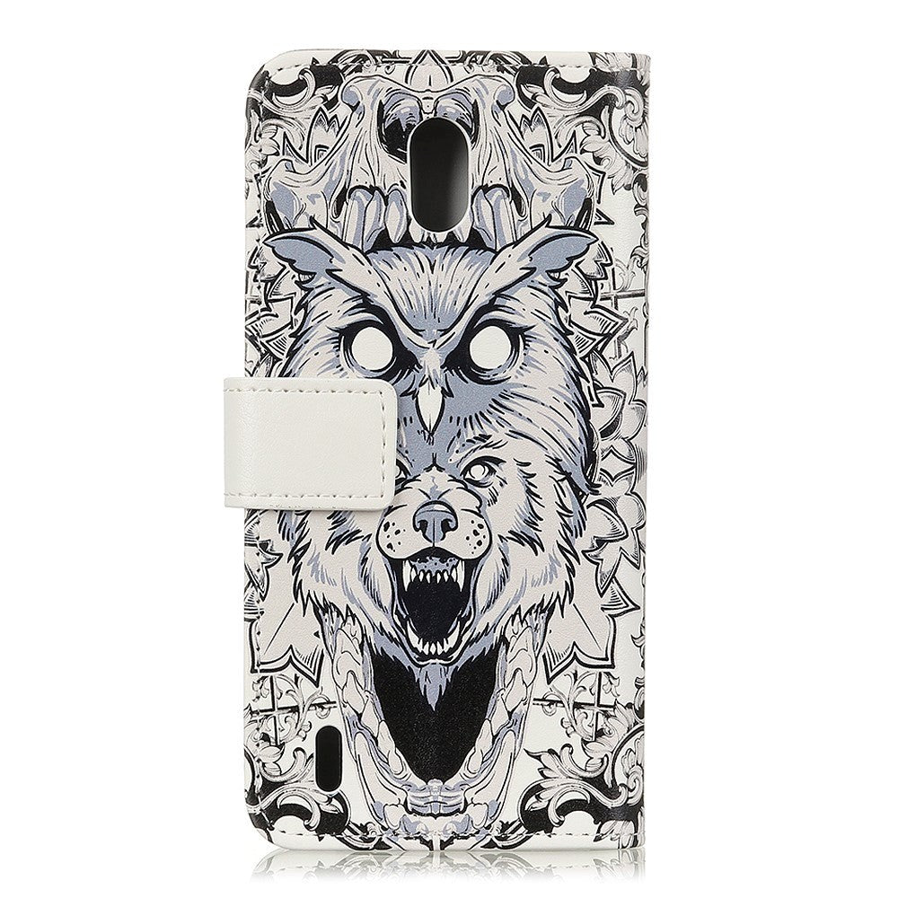 Nokia 1.3 PU Skinndeksel m. Lommebok Abstrakt Ugle og Ulv