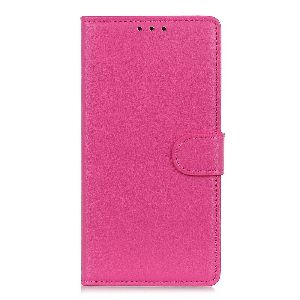 Nokia 2.4 Litchi PU Skinndeksel m. Lommebok - Lyserosa