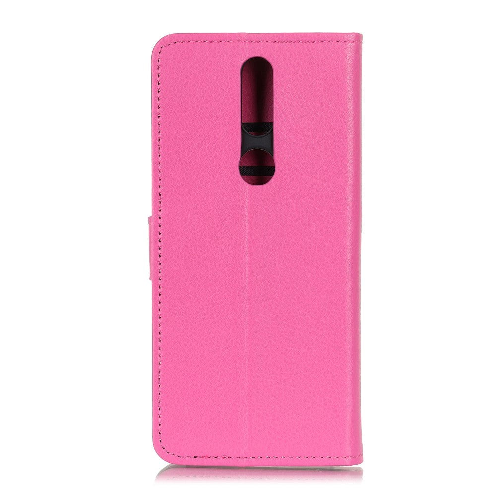 Nokia 2.4 Litchi PU Skinndeksel m. Lommebok - Lyserosa