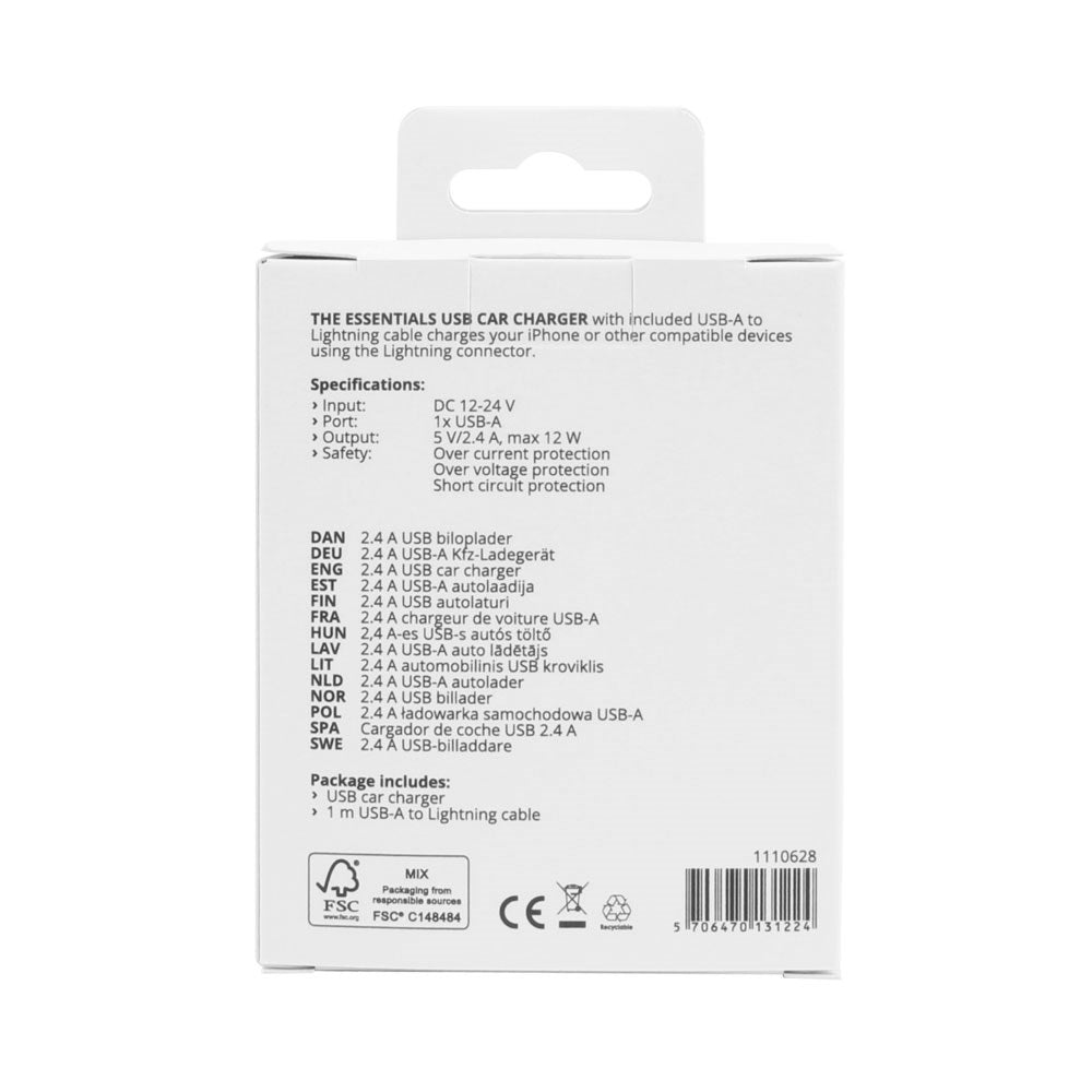 Essentials 12W Billader m. USB-A til Lightning Kabel - 1m - Svart