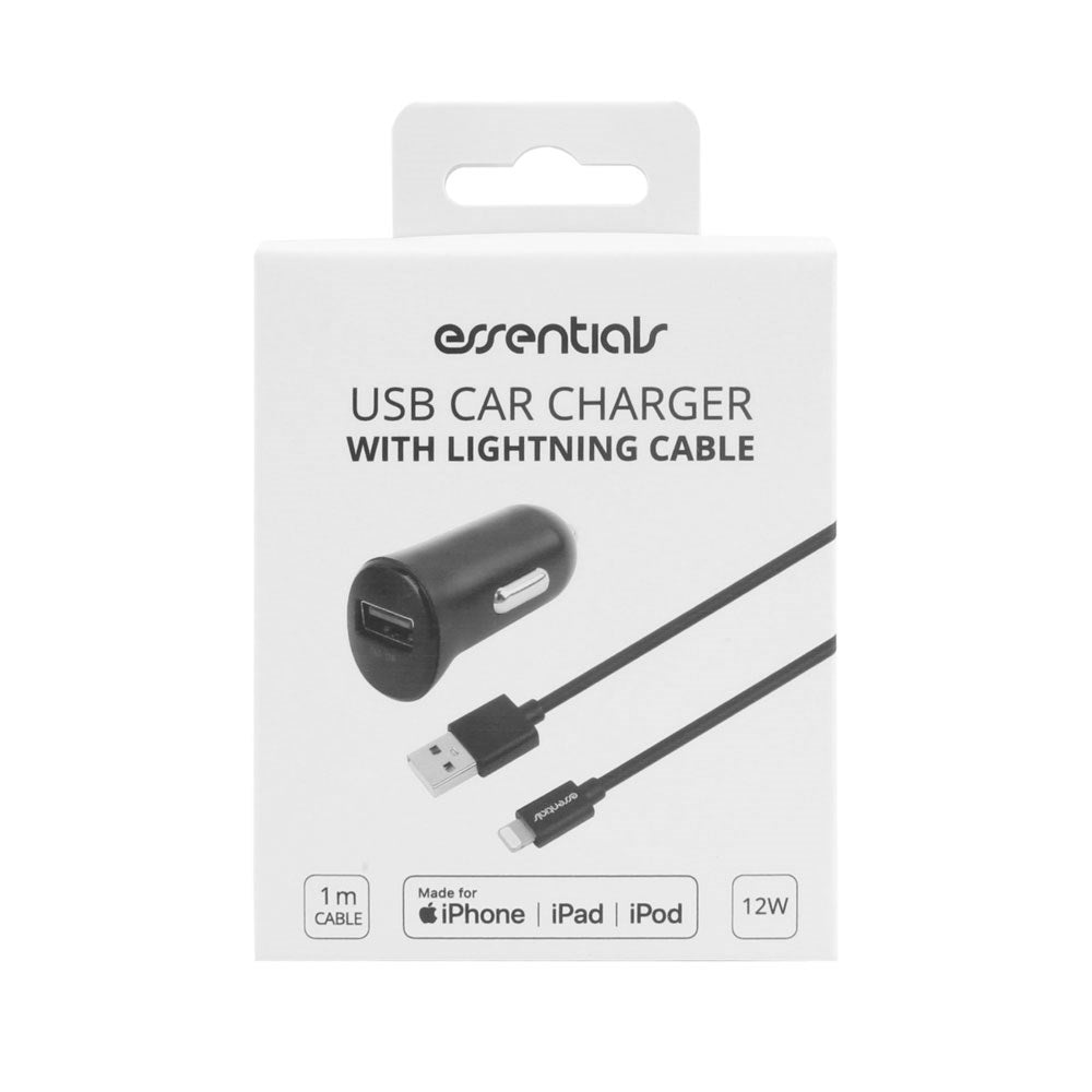 Essentials 12W Billader m. USB-A til Lightning Kabel - 1m - Svart
