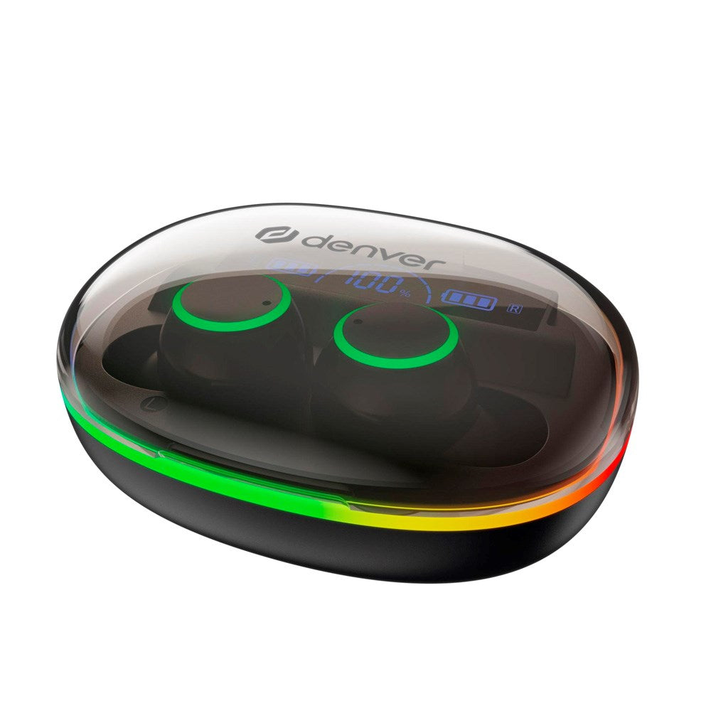 Denver True Wireless Hodetelefoner med Lyseffekt - In-Ear - Svart