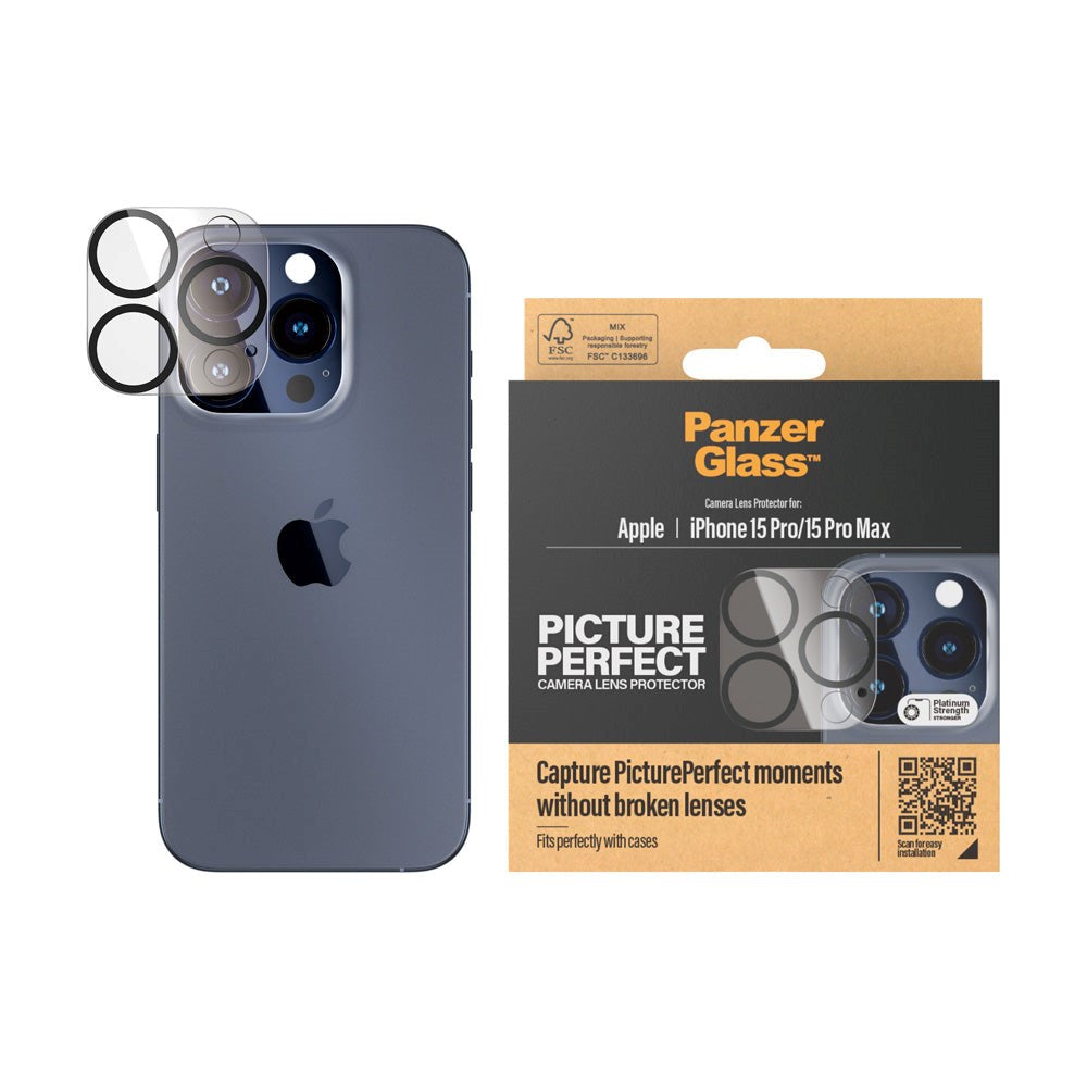 iPhone 15 Pro / 15 Pro Max PanzerGlass PicturePerfect - Kamerabeskyttelse - Platinum Strength - Gjennomsiktig / Svart