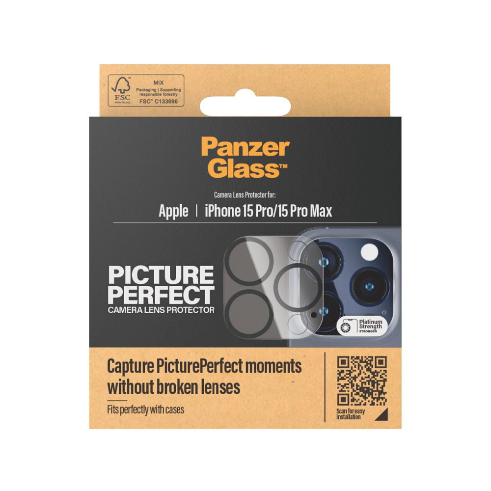 iPhone 15 Pro / 15 Pro Max PanzerGlass PicturePerfect - Kamerabeskyttelse - Platinum Strength - Gjennomsiktig / Svart