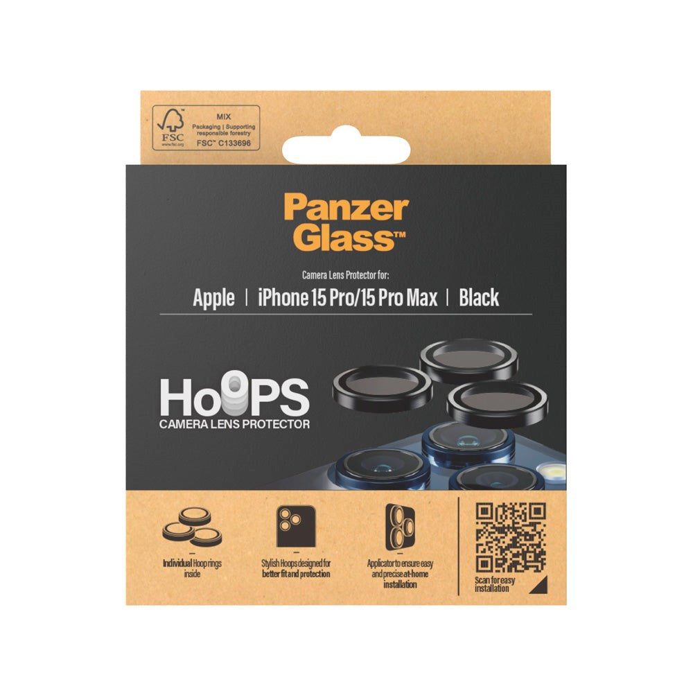 iPhone 15 Pro / 15 Pro Max PanzerGlass Hoops - Kamerabeskyttelse - Gjennomsiktig / Svart