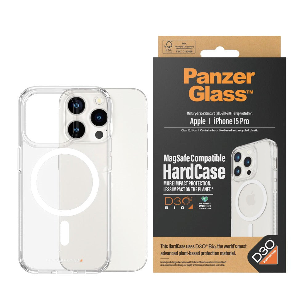 iPhone 15 Pro Deksel PanzerGlass D3O® Bio HardCase - MagSafe Kompatibel - Gjennomsiktig