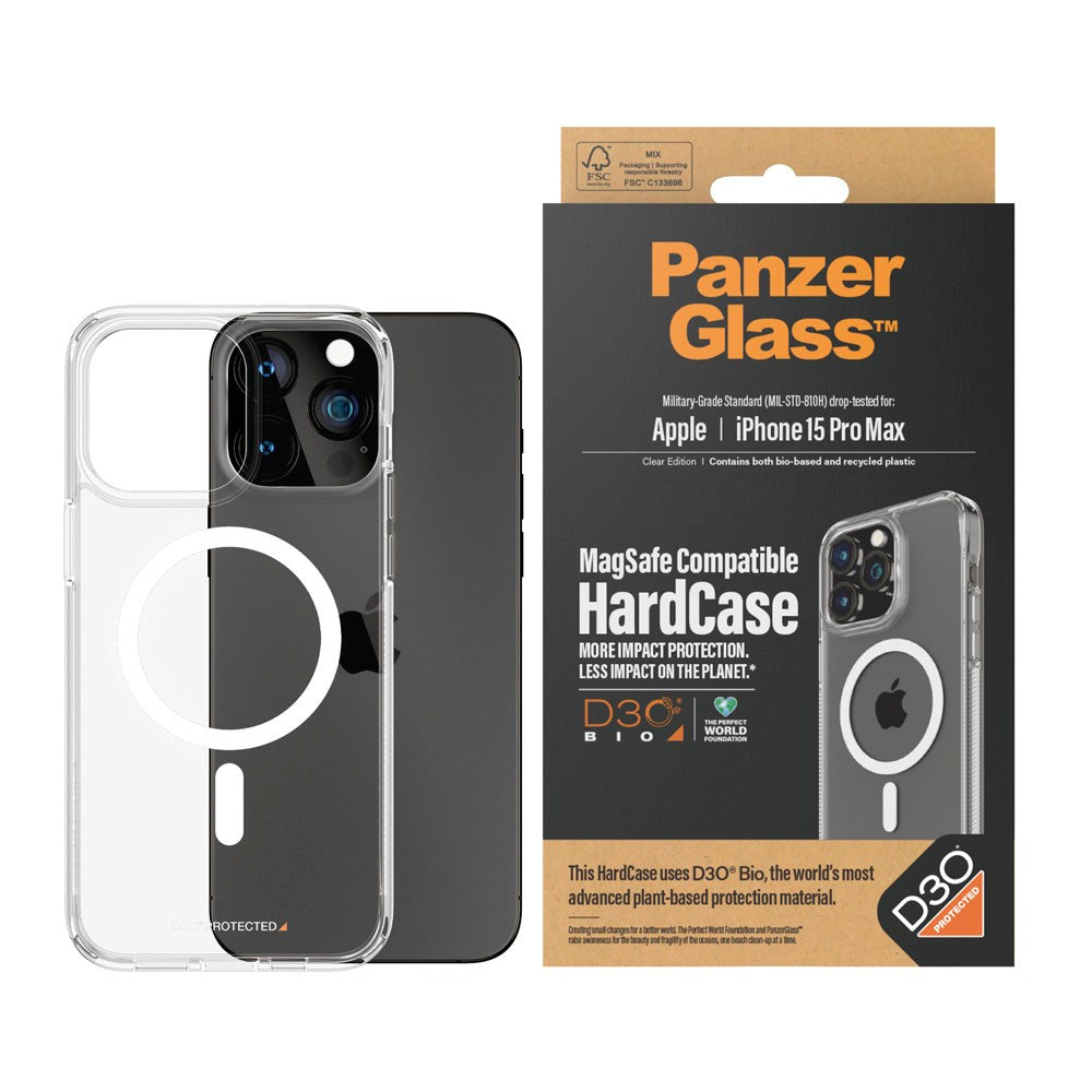 iPhone 15 Pro Max Deksel PanzerGlass D3O® Bio HardCase - MagSafe Kompatibel - Gjennomsiktig