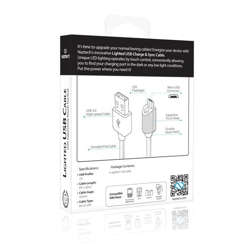 Naztech Micro-USB kabel med Lys 1.8m - Svart