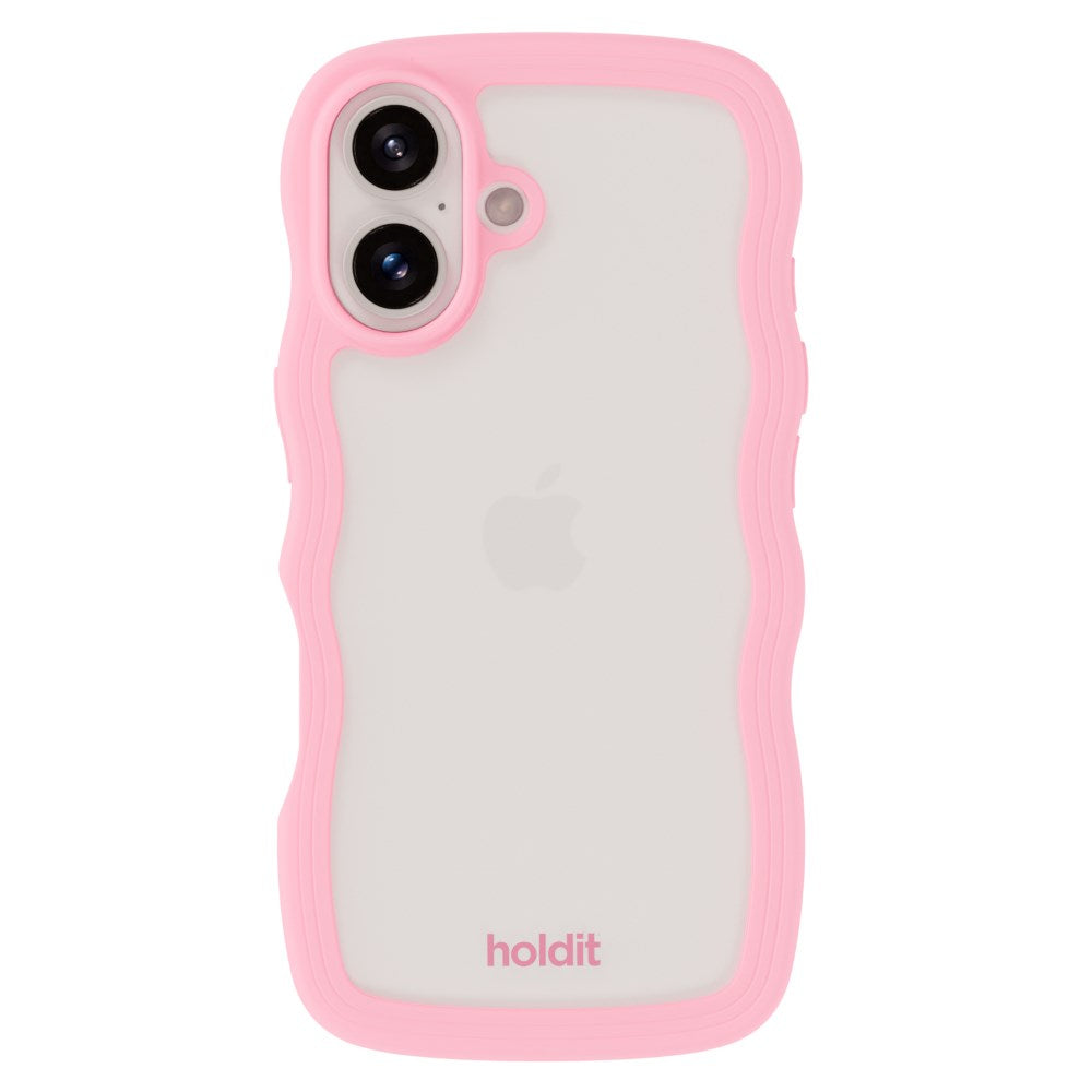 Holdit iPhone 16 Wavy Deksel - Pink / Transparent