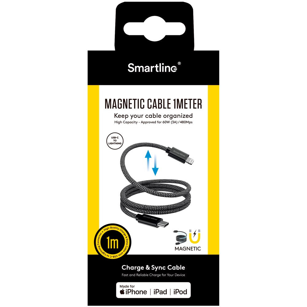 Smartline 27W Magnetisk Kabel USB-C til Lightning 1m - Svart