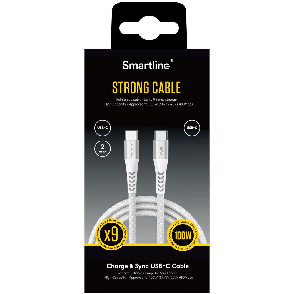 Smartline 100W USB-C til USB-C Kabel 2 m. - Hvit