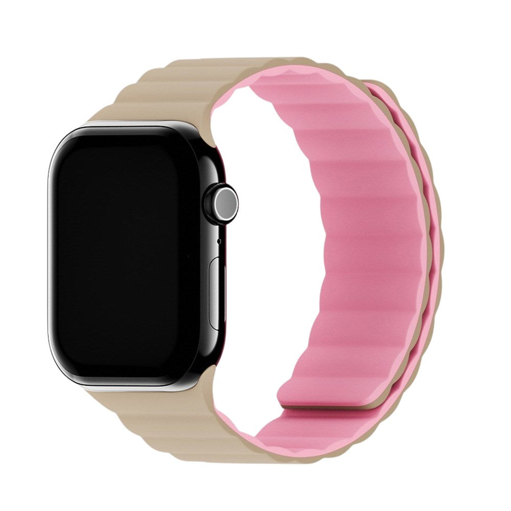 Apple Watch (38/40/SE/41/42mm) Holdit Silicone Magnet Klokkerem - Rosa / Beige